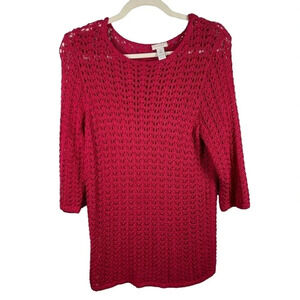 Chicos Open Knit 3/4 length sleeve Pink Sweater‎ size 2